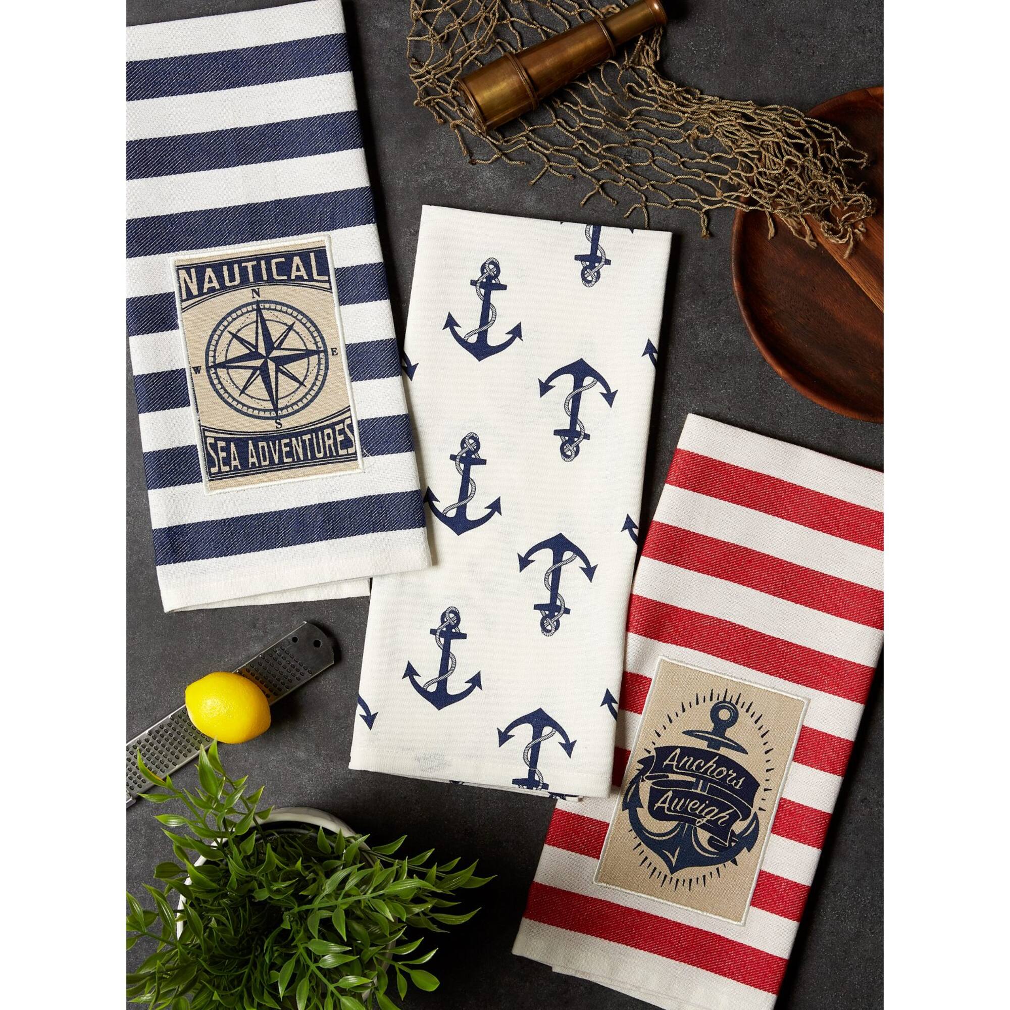 DII® Red, White & Blue Maritime Dishtowel, 3ct.